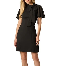 Adrianna Papell Crepe Bow Collar Flutter Sleeve Dress