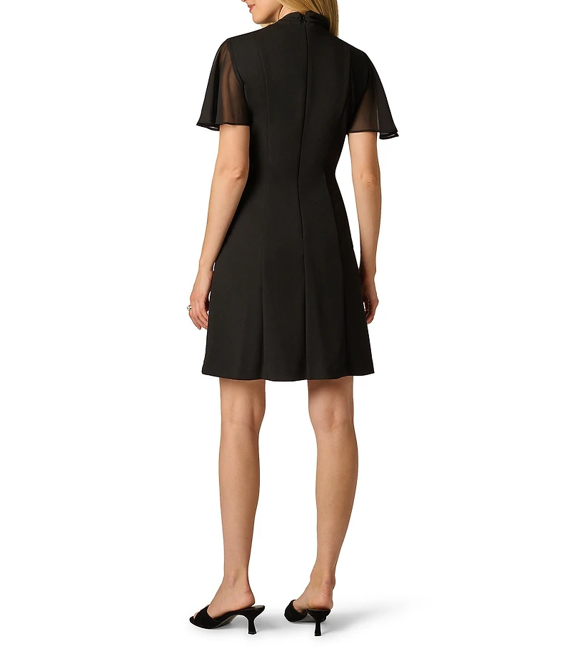 Adrianna Papell Crepe Bow Collar Flutter Sleeve Dress