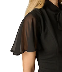 Adrianna Papell Crepe Bow Collar Flutter Sleeve Dress