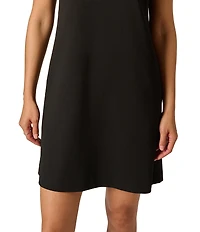 Adrianna Papell Crepe Crew Neck Pearl Short Sleeve Mini Dress