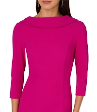 Adrianna Papell Crepe Drape Boat Neck 3/4 Sleeve Open V-Back Bow Dress