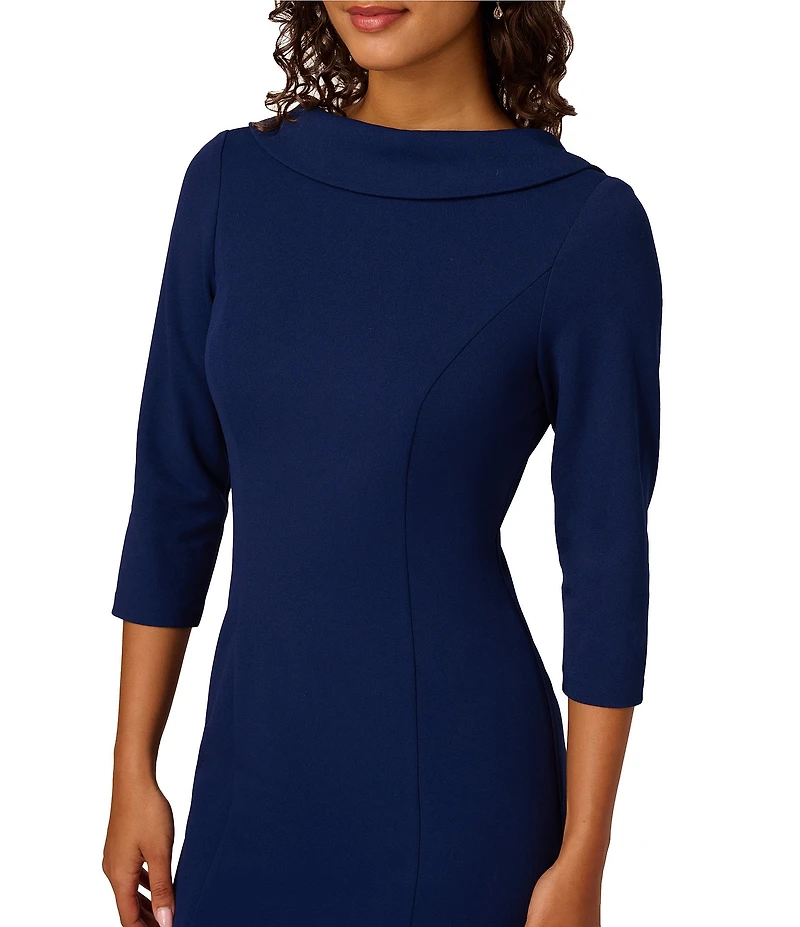 Adrianna Papell Crepe Drape Boat Neck 3/4 Sleeve Open V-Back Bow Dress