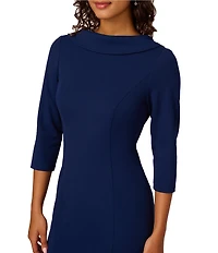 Adrianna Papell Crepe Drape Boat Neck 3/4 Sleeve Open V-Back Bow Dress