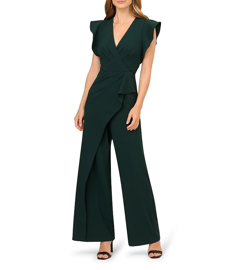 Adrianna Papell Crepe Flutter Cap Sleeve Overlay Jumpsuit