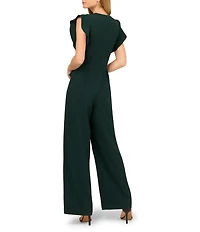 Adrianna Papell Crepe Flutter Cap Sleeve Overlay Jumpsuit