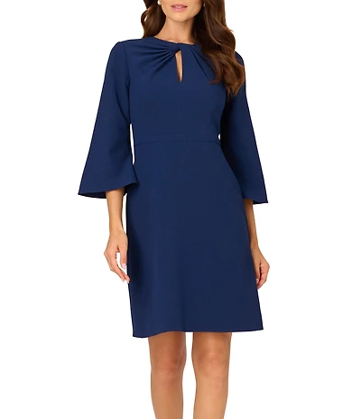 Adrianna Papell Crepe Keyhole Neck 3/4 Sleeve Sheath Dress