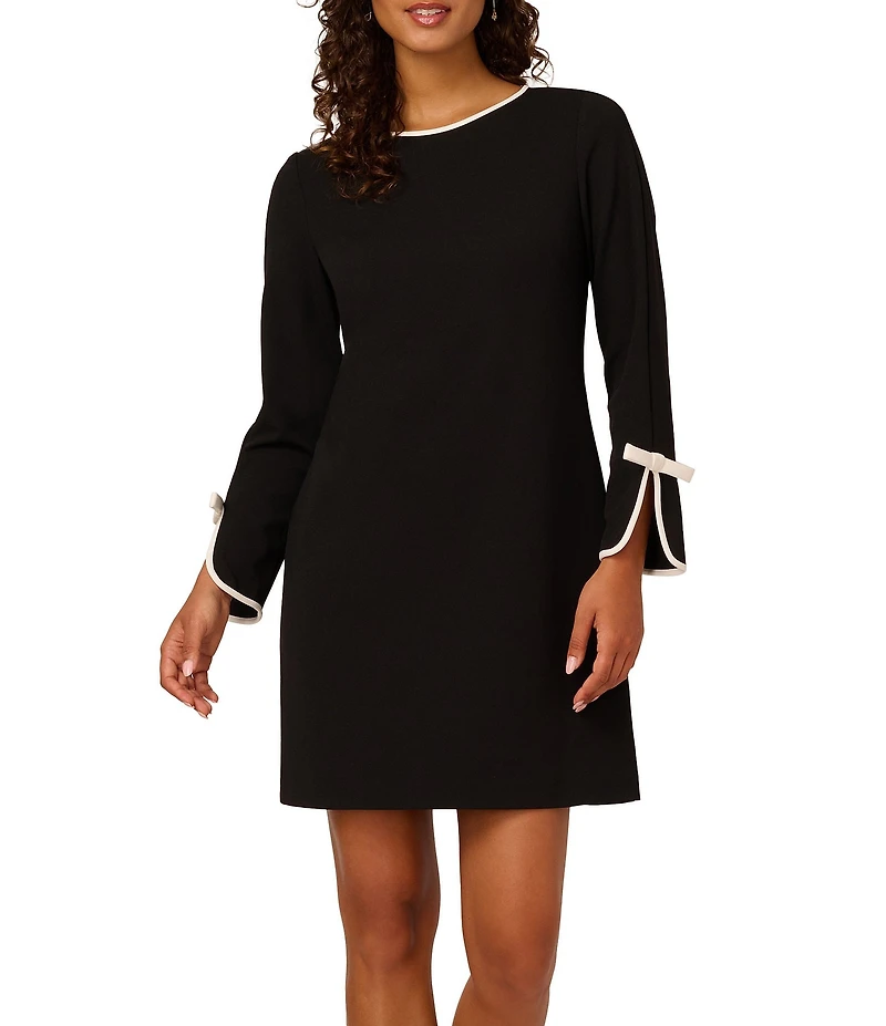 Adrianna Papell Crepe Long Sleeve Bow Sheath Dress