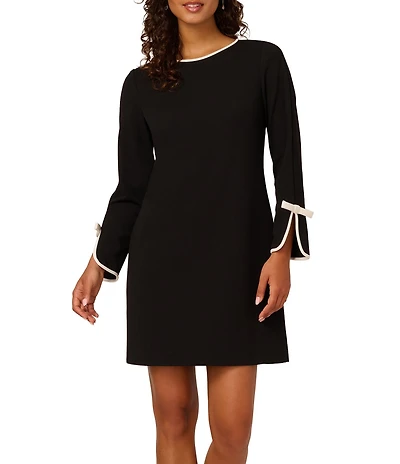 Adrianna Papell Crepe Long Sleeve Bow Sheath Dress