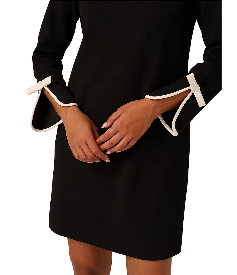 Adrianna Papell Crepe Long Sleeve Bow Sheath Dress