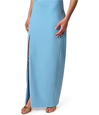 Adrianna Papell Crepe One Shoulder Beaded Side Slit Long Gown