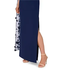 Adrianna Papell Crepe One Shoulder Embroidered Cape Gown