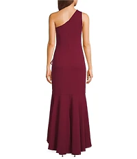Adrianna Papell Crepe One Shoulder Sleeveless Ruffle Front Gown