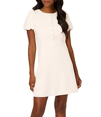 Adrianna Papell Crepe Short Puff Sleeve Button Front Sheath Mini Dress