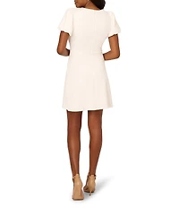Adrianna Papell Crepe Short Puff Sleeve Button Front Sheath Mini Dress