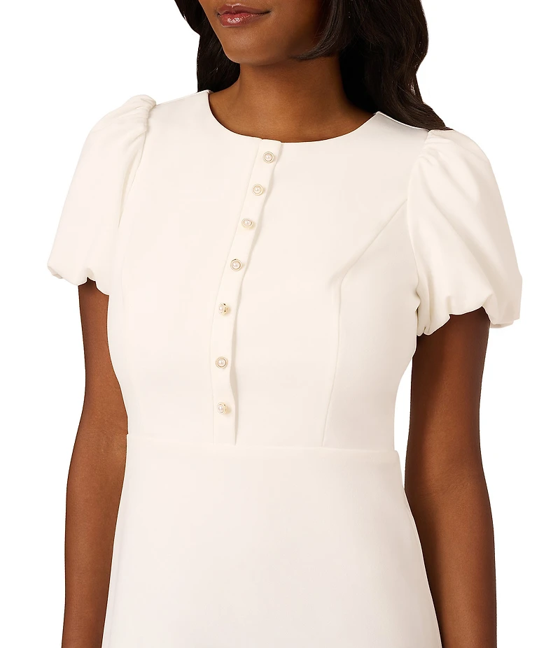 Adrianna Papell Crepe Short Puff Sleeve Button Front Sheath Mini Dress