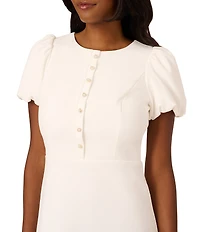 Adrianna Papell Crepe Short Puff Sleeve Button Front Sheath Mini Dress