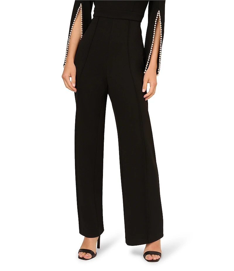 Adrianna Papell Crepe Spilt Sleeve Pearl Trim Jumpsuit
