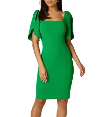 Adrianna Papell Crepe Tulip Sleeve Sheath Dress