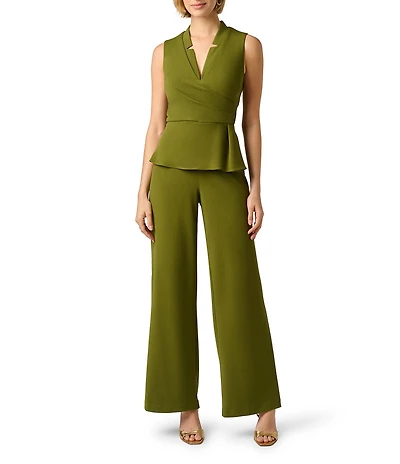 Adrianna Papell Crepe V-Neck Sleeveless Peplum Jumpsuit