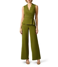 Adrianna Papell Crepe V-Neck Sleeveless Peplum Jumpsuit
