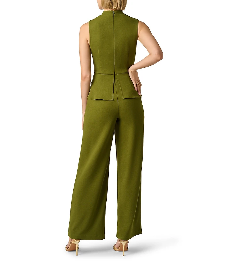 Adrianna Papell Crepe V-Neck Sleeveless Peplum Jumpsuit