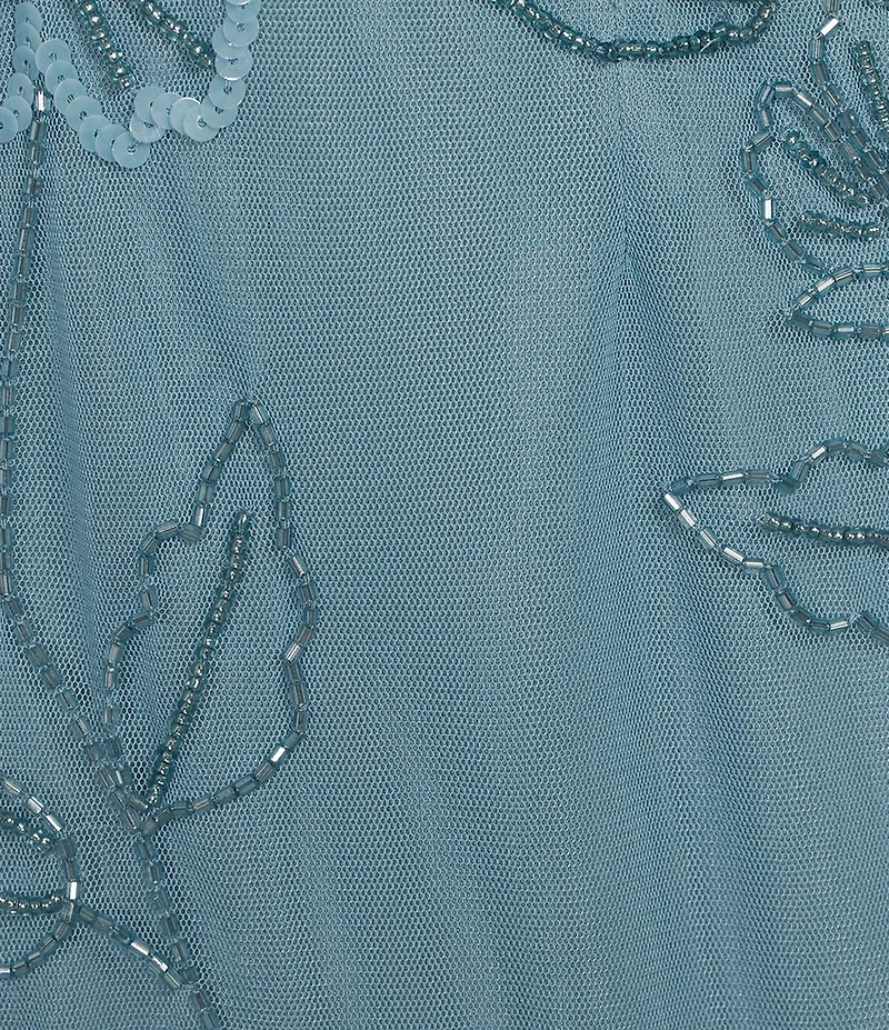 Adrianna Papell Crew Neck Short Flutter Sleeve Beaded Blouson Long Dress