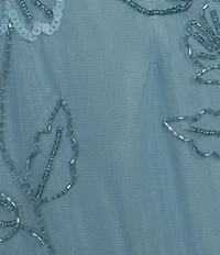 Adrianna Papell Crew Neck Short Flutter Sleeve Beaded Blouson Long Dress