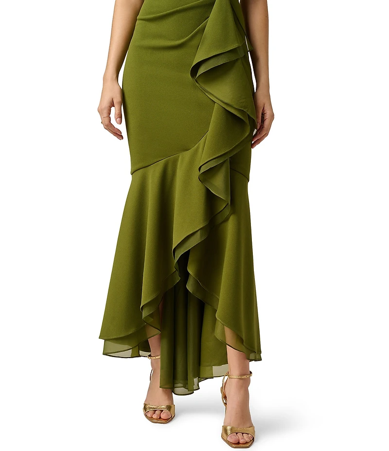 Adrianna Papell Crew Neck Sleeveless Cascading Ruffle High-Low Dress