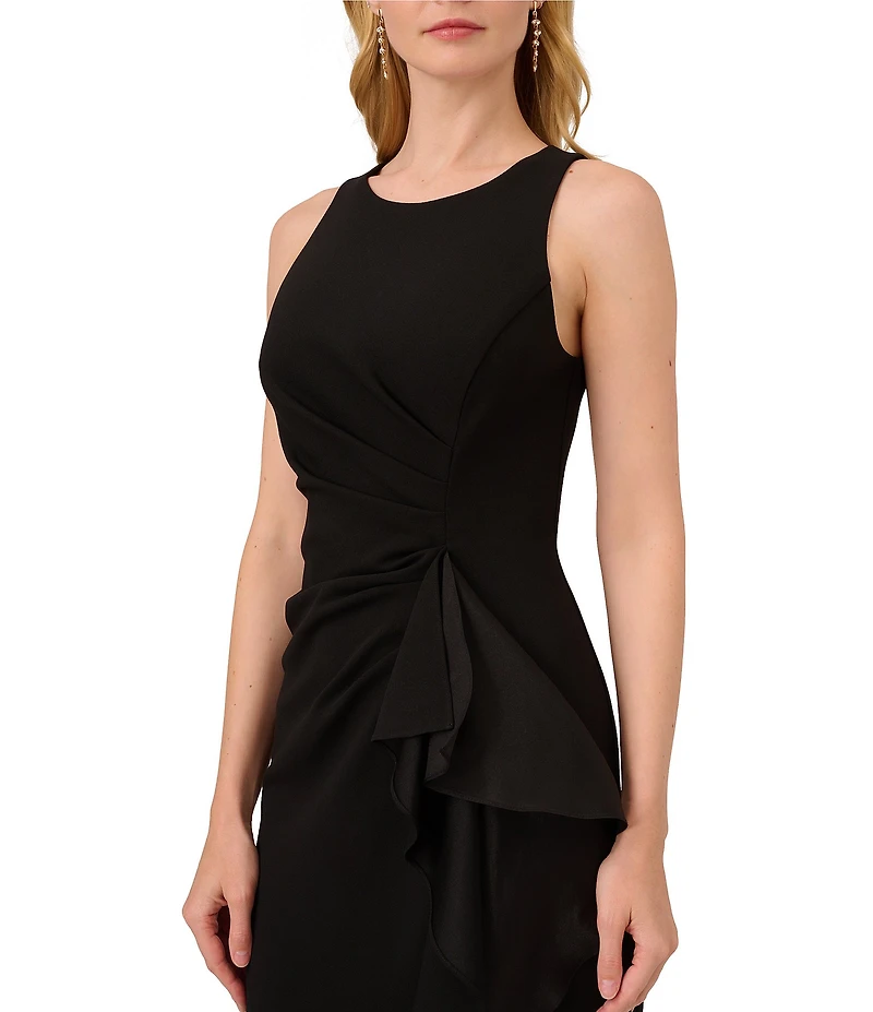 Adrianna Papell Crew Neck Sleeveless Cascading Ruffle High-Low Dress