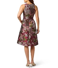 Adrianna Papell Crew Neck Sleeveless Floral Print Jacquard Dress