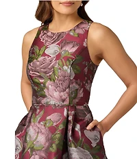 Adrianna Papell Crew Neck Sleeveless Floral Print Jacquard Dress