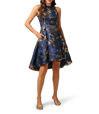Adrianna Papell Crew Neck Sleeveless Metallic Jacquard Dress