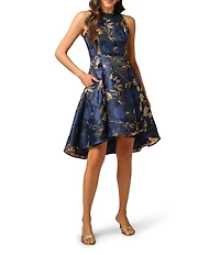 Adrianna Papell Crew Neck Sleeveless Metallic Jacquard Dress