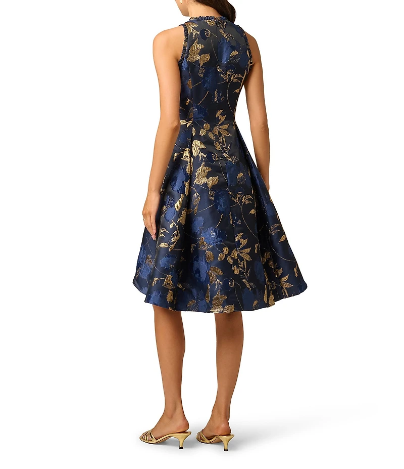 Adrianna Papell Crew Neck Sleeveless Metallic Jacquard Dress