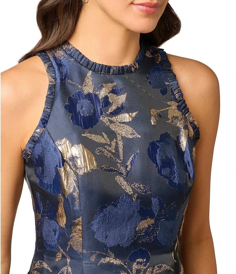 Adrianna Papell Crew Neck Sleeveless Metallic Jacquard Dress