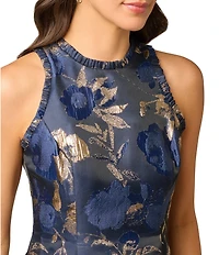 Adrianna Papell Crew Neck Sleeveless Metallic Jacquard Dress