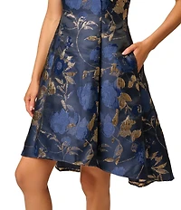Adrianna Papell Crew Neck Sleeveless Metallic Jacquard Dress