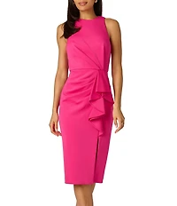 Adrianna Papell Crew Neck Sleeveless Ruffle Midi Dress