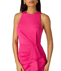 Adrianna Papell Crew Neck Sleeveless Ruffle Midi Dress