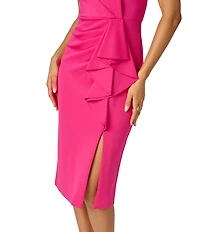 Adrianna Papell Crew Neck Sleeveless Ruffle Midi Dress