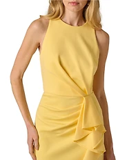 Adrianna Papell Crew Neck Sleeveless Ruffle Midi Dress