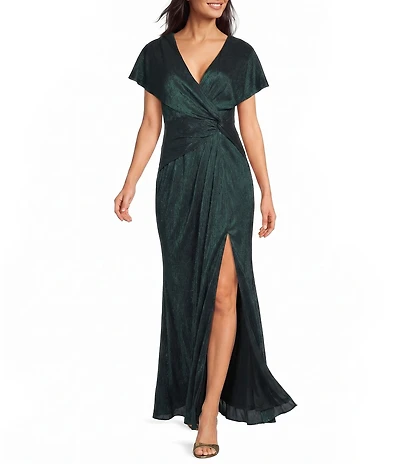 Adrianna Papell Dolman Sleeve V Neck Twist Detail Long Dress