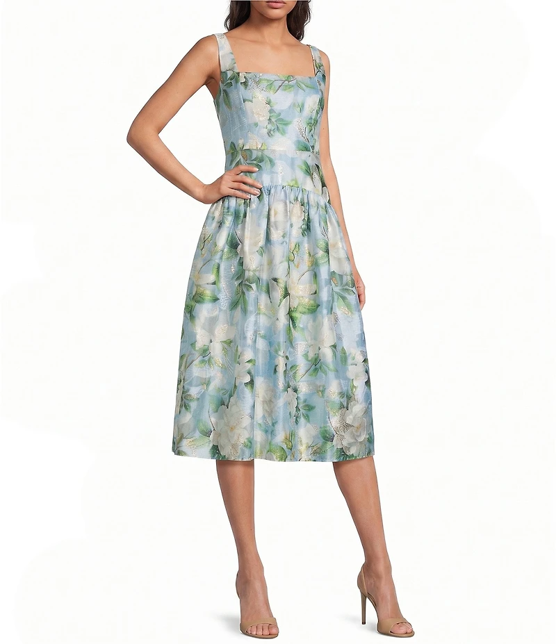 Adrianna Papell Drop Waist Organza Midi Dress