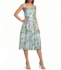 Adrianna Papell Drop Waist Organza Midi Dress
