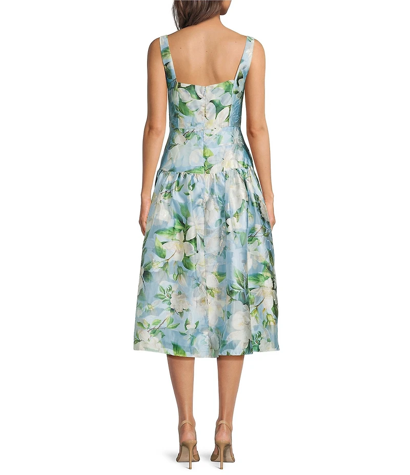 Adrianna Papell Drop Waist Organza Midi Dress