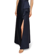 Adrianna Papell Embellished Halter Neck Ruffle Mikado A-Line Gown
