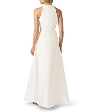 Adrianna Papell Embellished Halter Neck Ruffle Mikado A-Line Gown