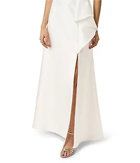 Adrianna Papell Embellished Halter Neck Ruffle Mikado A-Line Gown