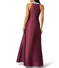 Adrianna Papell Embellished Halter Neck Ruffle Mikado A-Line Gown