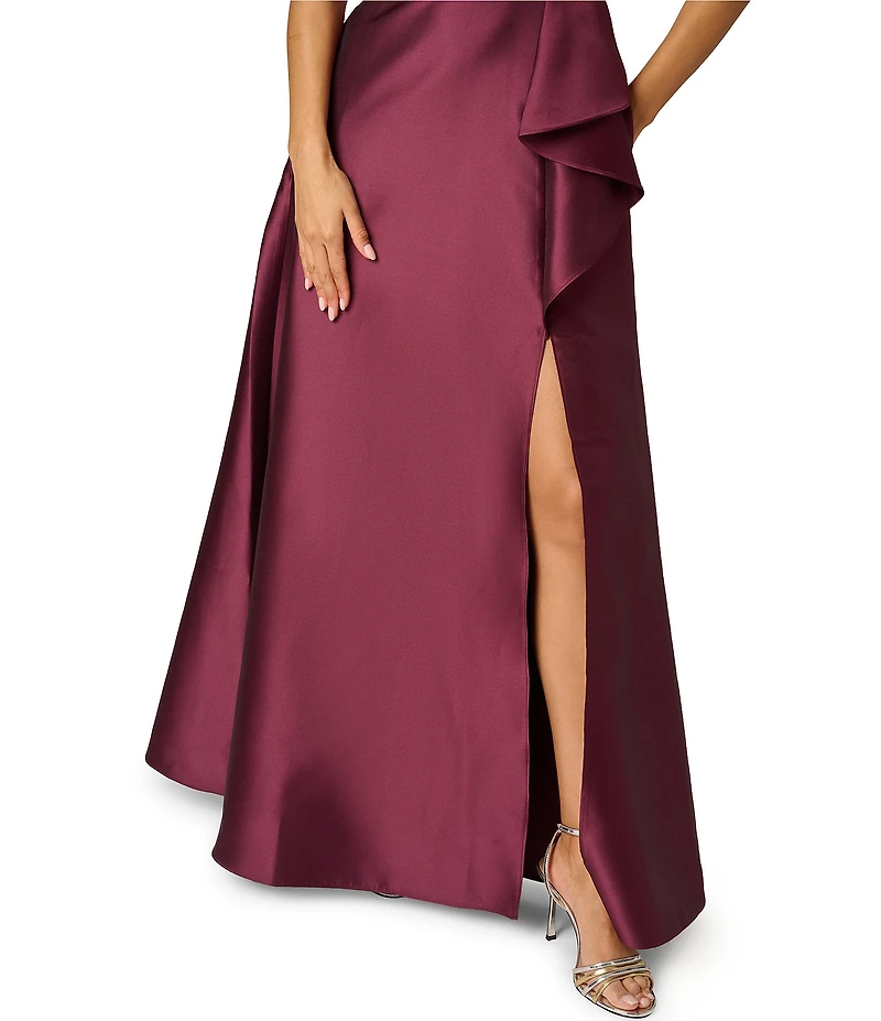 Adrianna Papell Embellished Halter Neck Ruffle Mikado A-Line Gown